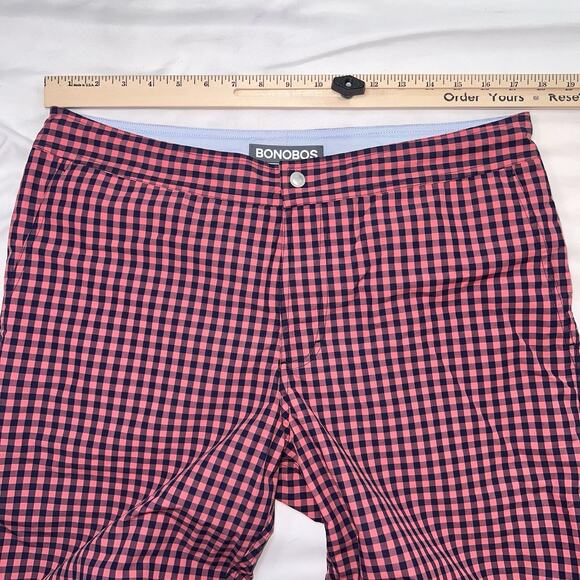 Bonobos Swim Trunks Size 33 Pink Blue Gingham Button Front Mesh Lined Preppy Dad - Picture 7 of 14